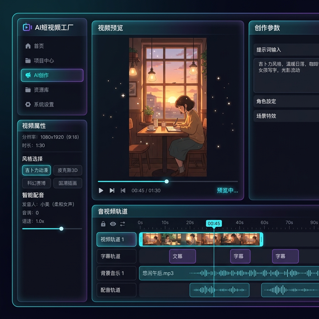 AI 短视频创作系统界面